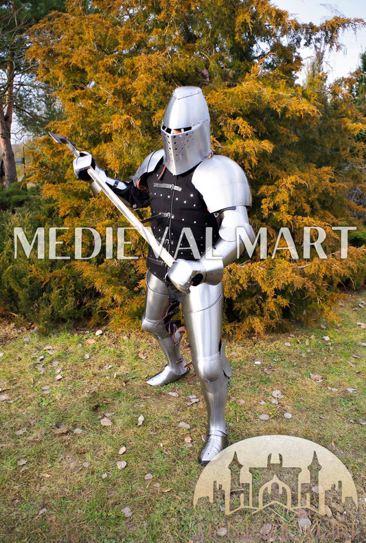 MEDIEVALMART Medieval knight full Set of Buhurt Combat Player Armor Suit W/H Titanium Brigandine or Axe  ~ Harden Steel Costume for LARP; HMB; IMCF