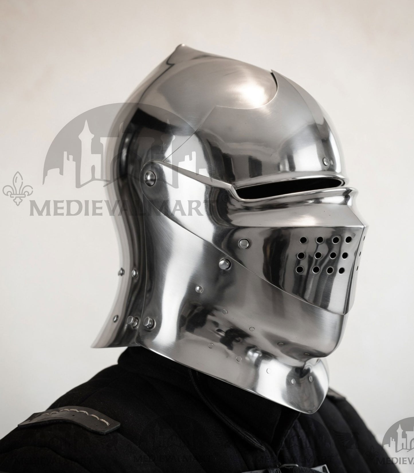 MEDIEVALMART Gothic Armet Helmet – Medieval Full Face Steel Helmet for LARP & Reenactment