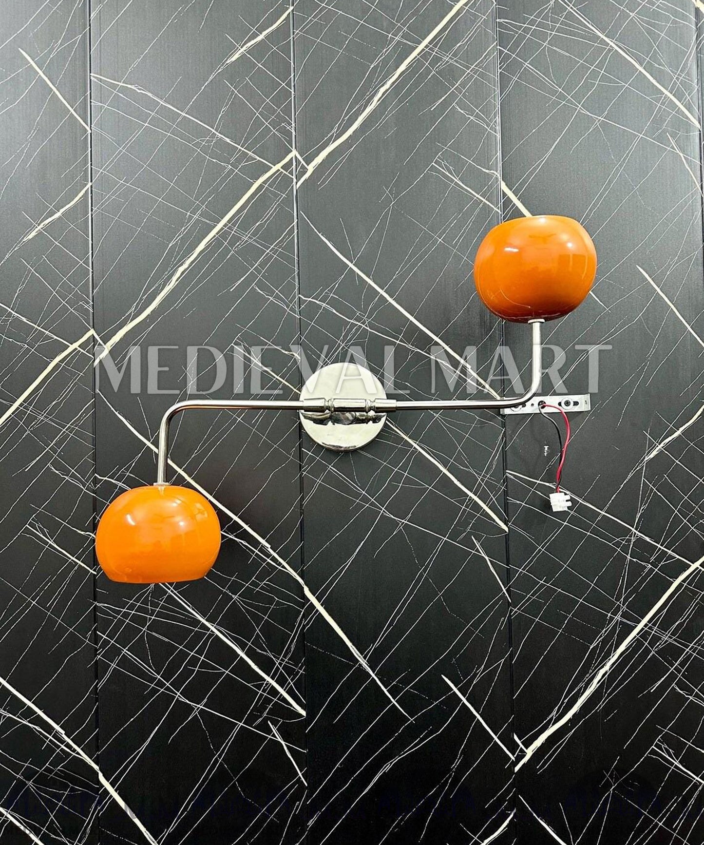 MEDIEVALMART Orange Diabolo Wall Sconce: Mid Century Modern Brass Light Fixture