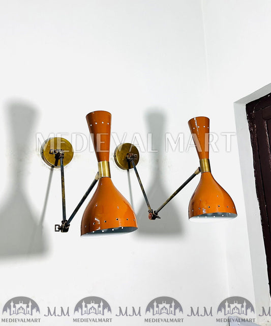 MEDIEVALMART Mid Century Italian Stilnovo Sconce Lighting Pair Reading Lamp Fixture Adjustable