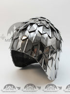 MEDIEVALMART Medieval Historical Scaled Skull Cap Helmet, Shiny Silver Polished Helmet / Best for Reenactment