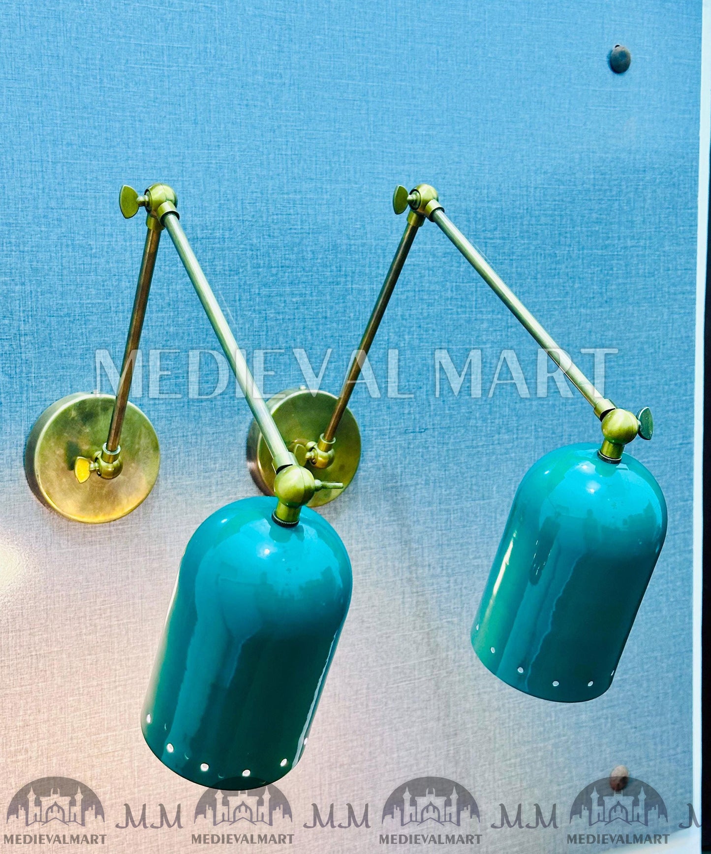 MEDIEVALMART Mid-Century Italian Brass Diabolo Wall Sconce - Bedside Lamp (Set of Two)