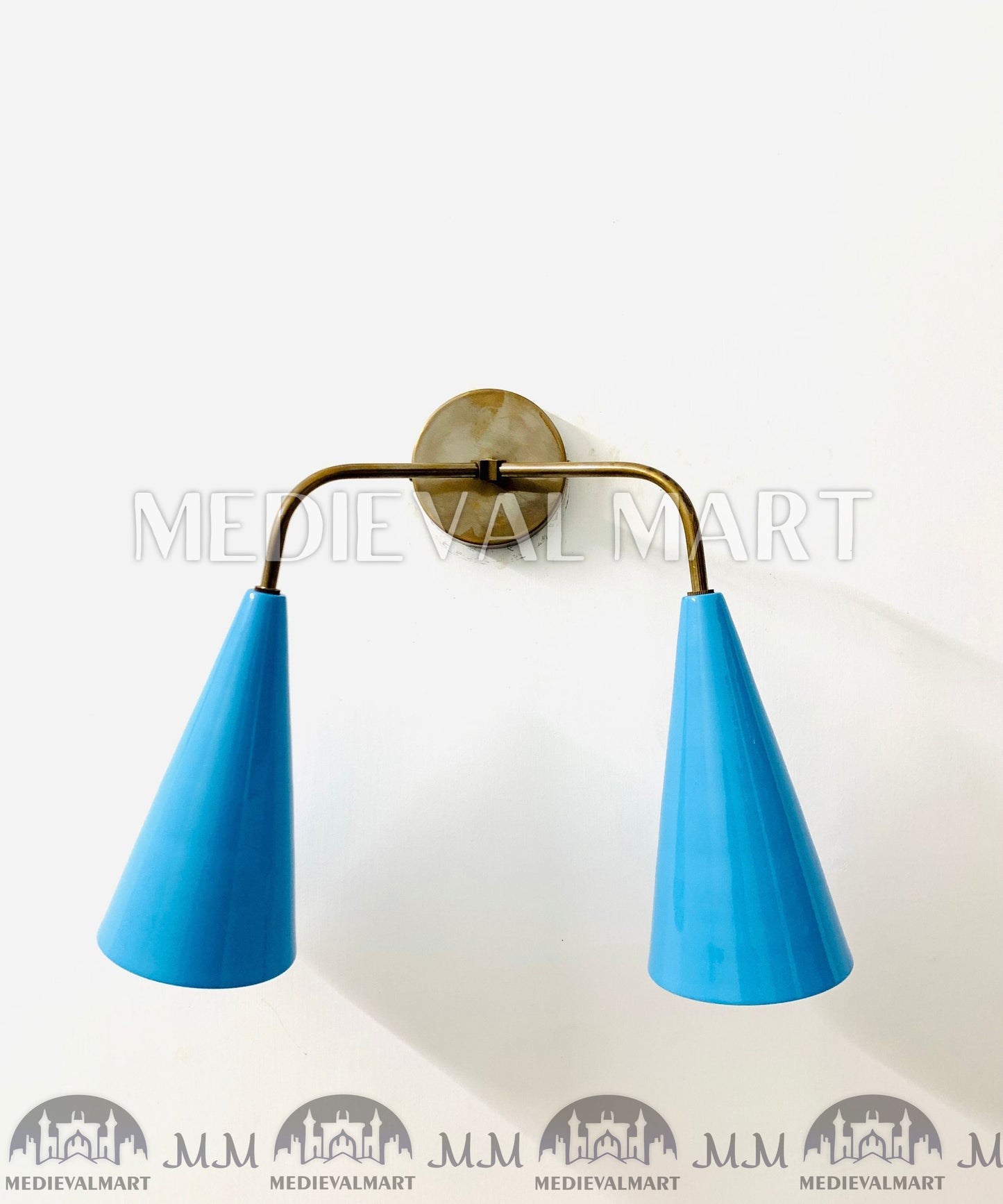 MEDIEVALMART Mid Century Italian Diabolo Brass Wall Sconce - 2-Light Vanity Fixture