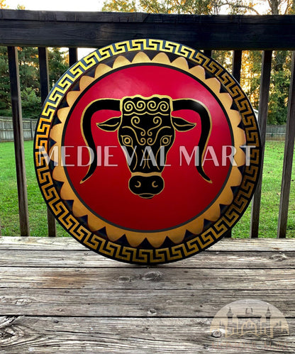 MEDIEVALMART Iconic Brazen Bull Ancient Greek Hoplite Battleworn Metal/Brass Shield | Gifts For Dad
