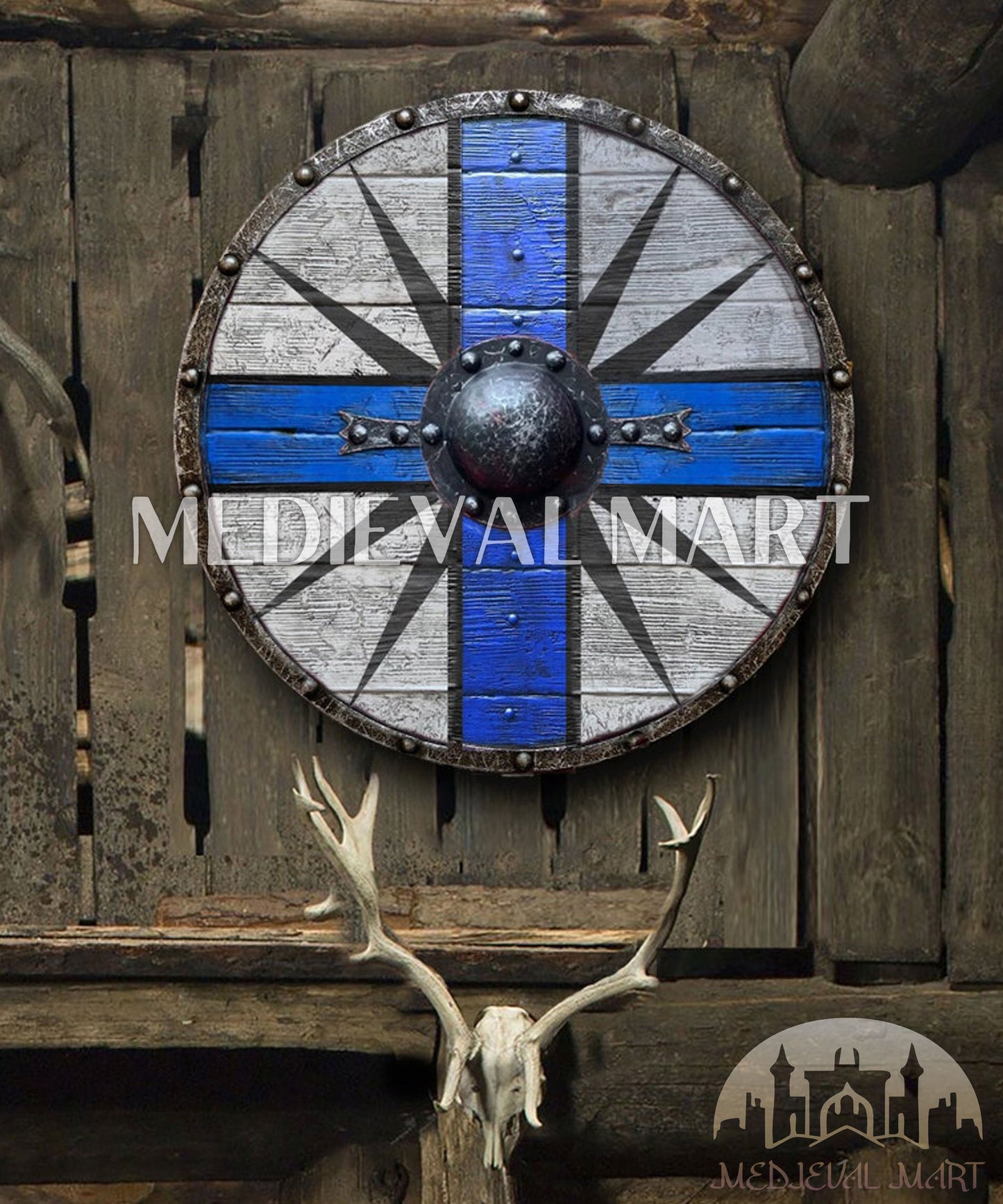 MEDIEVALMART Viking's Valhalla King Canute of Denmark Authentic Battleworn Viking Wooden Shield | Gifts For Dad