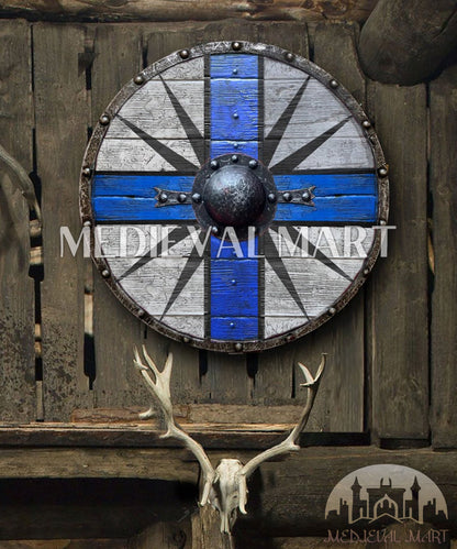 MEDIEVALMART Viking's Valhalla King Canute of Denmark Authentic Battleworn Viking Wooden Shield | Gifts For Dad