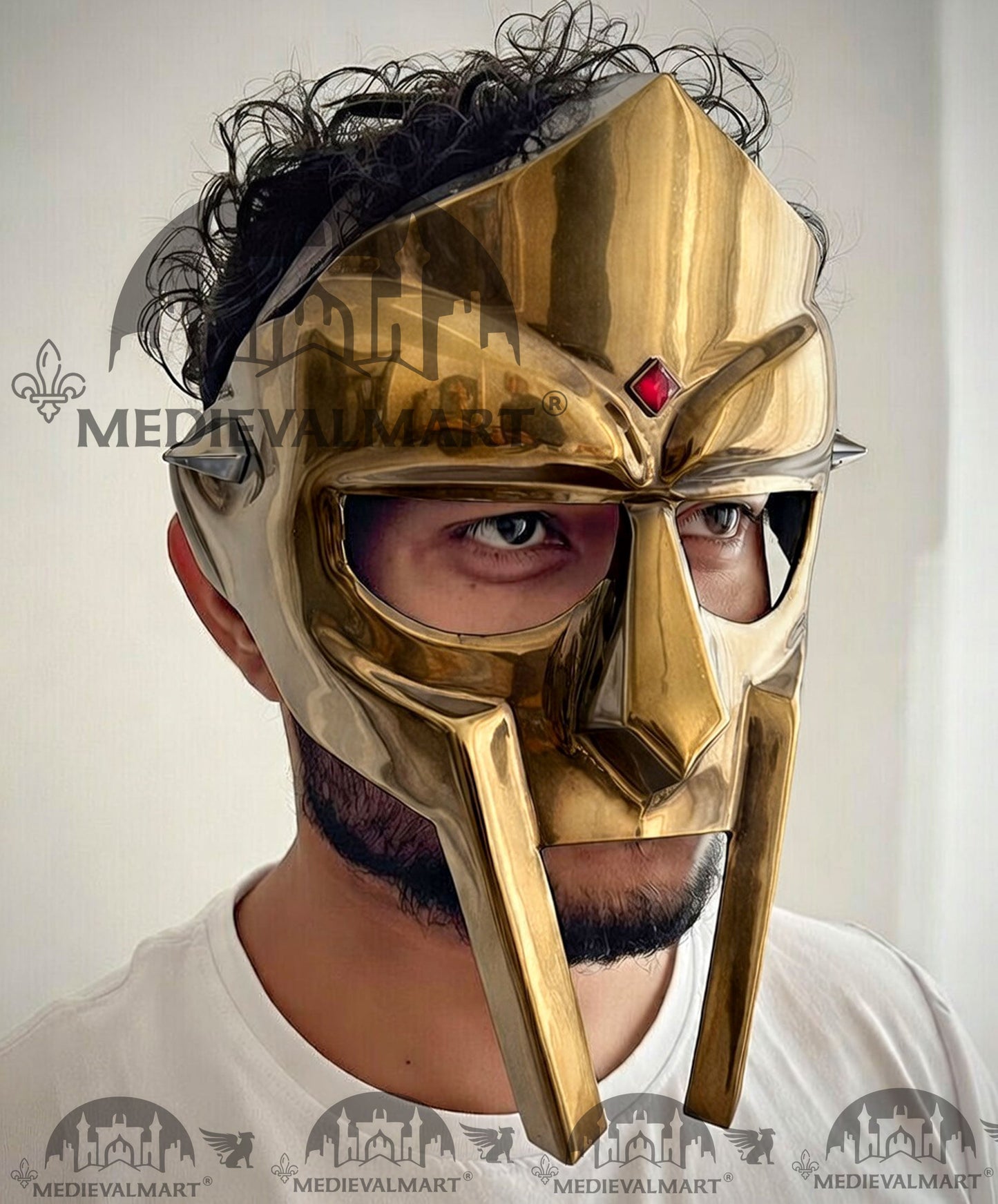 MEDIEVALMART PREMIUM MF DOOM Mask Mad Villain Antique Gold Finish Steel Face Armor
