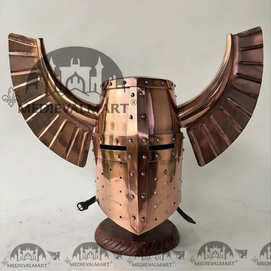 MEDIEVALMART Casque médiéval de templier guerrier teutonique avec finition en cuivre et support gratuit