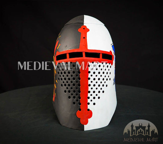 MEDIEVALMART Medieval Knight Armor Crusader Templar Helmet W/H 4 Flag Edition Color full Design