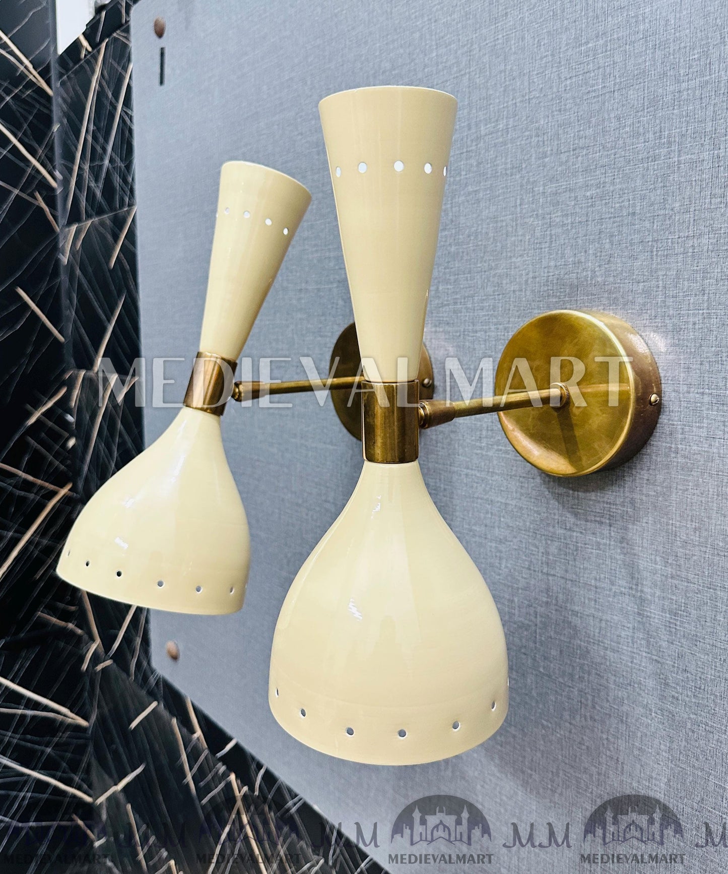 MEDIEVALMART Raw Brass Diablo Wall Sconce - Mid-Century Modern Bedside Lamp (Set of Two)