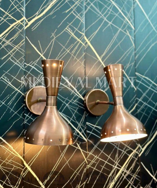 MEDIEVALMART Handcrafted Brass Copper Wall Sconce: Mid-Century Modern Lighting