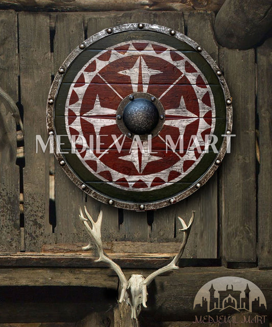 MEDIEVALMART Legendary Viking's Uhtred of Bamburgh Battleworn Iconic Viking Wooden Shield | Gifts For Dad