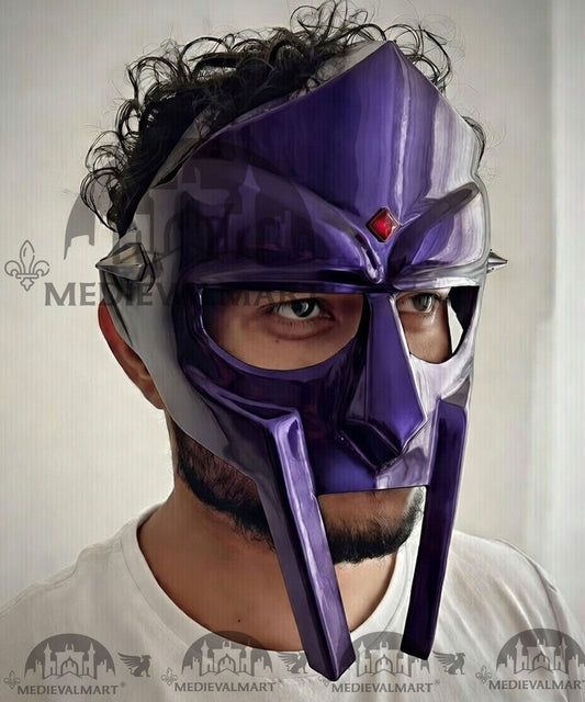 MEDIEVALMART PREMIUM MF DOOM Mask Mad Villain Blue Finish Steel Face Armor