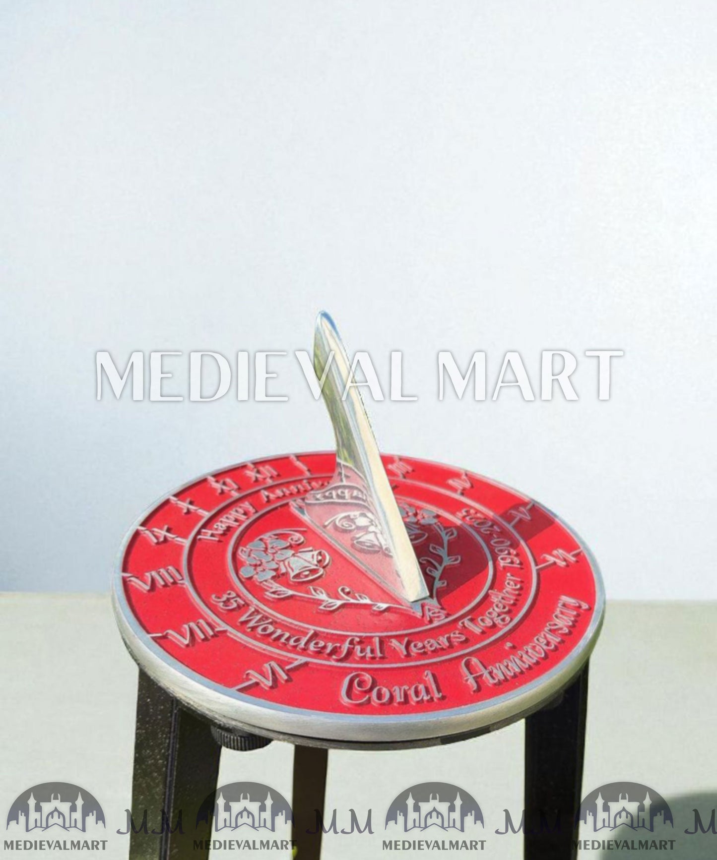 MEDIEVALMART 35th "Wonderful Years" Coral Anniversary Sundial Clock Best Gift For Anniversary Day