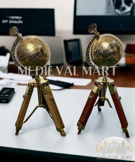 MEDIEVALMART Handmade Brass Armillary Sphere Globe: Wooden Tripod, Nautical Decor Gift for Mom or Dad