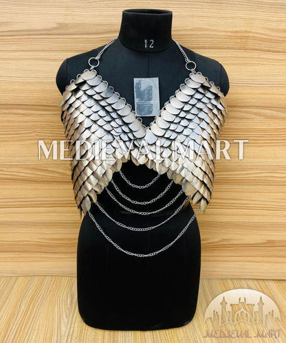 MEDIEVALMART Women’s (Royal Raven) Gold Plated Bra Chest Armor W/O Skirt