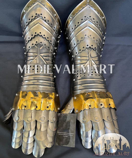 MEDIEVALMART European Royal Knights Guard Hand Gauntlet Costume  - LARP Gloves Armor