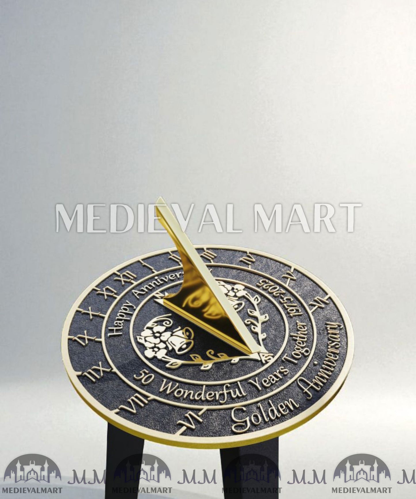 MEDIEVALMART 50th "Wonderful Years" Golden Anniversary Sundial Clock Best Gift For Anniversary Day
