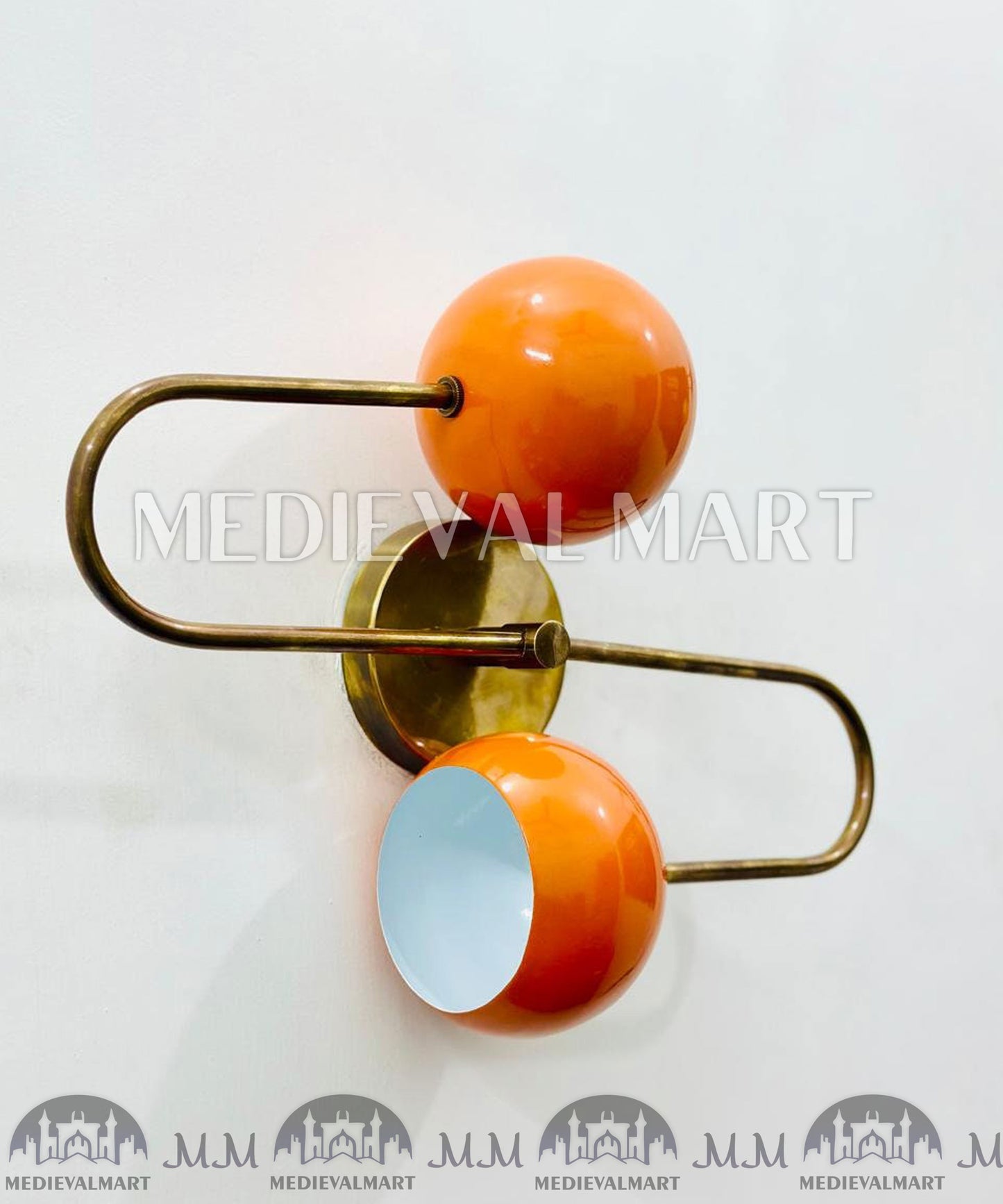MEDIEVALMART Mid Century Orange Brass Diabolo Wall Sconce - Italian Adjustable Light