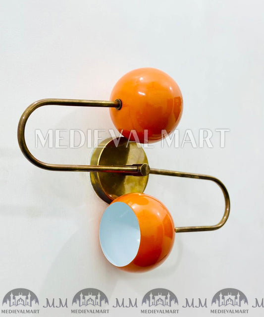 MEDIEVALMART Mid Century Orange Brass Diabolo Wall Sconce - Italian Adjustable Light