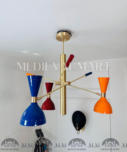 MEDIEVALMART Mid Century Brass Sputnik Italian Chandelier Modern 3 Arm Adjustable Brass Pendant Light Fixture
