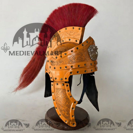 MEDIEVALMART Casque de centurion romain médiéval finition orange avec panache rouge ou support en bois gratuit