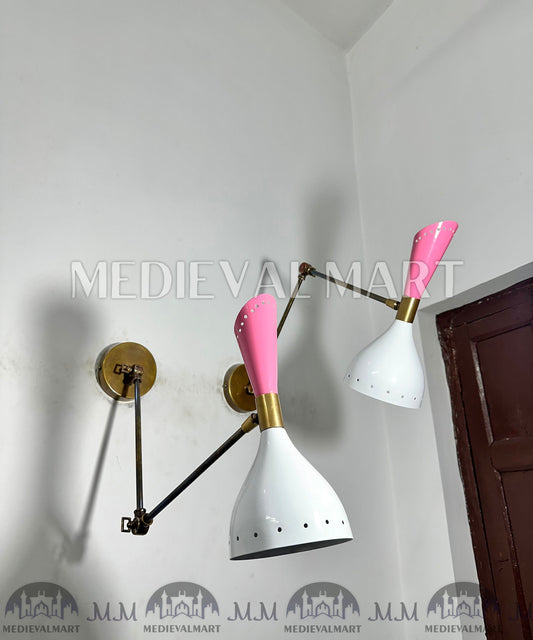 MEDIEVALMART Mid Century Brass Diabolo Wall Sconce: Adjustable Reading Lamp