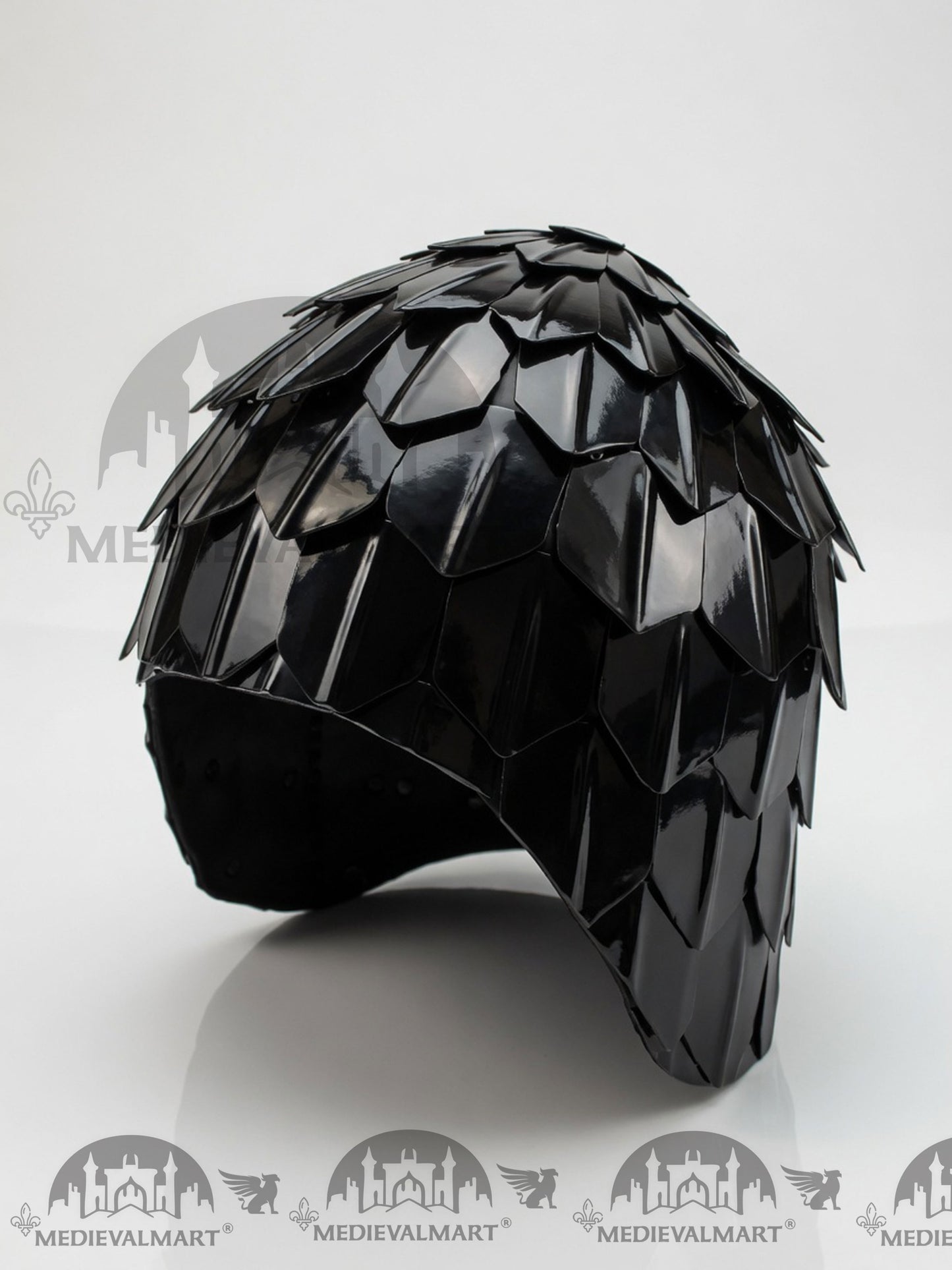 MEDIEVALMART Medieval Historical Scaled Skull Cap Helmet, Polish Black Polished Helmet / Best for Reenactment