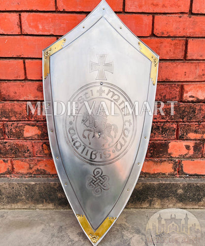 MEDIEVALMART Medieval Crusader Metal Knight Templar Shield Silver Finish | Gift for Halloween Day