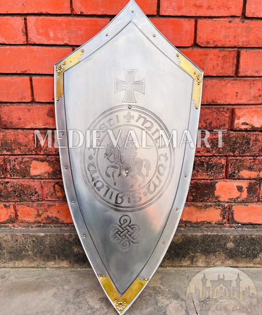 MEDIEVALMART Medieval Crusader Metal Knight Templar Shield Silver Finish | Gift for Halloween Day