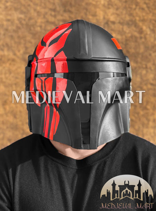 MEDIEVALMART "The Mandalorian" Din Djarin Red Finish Helmet W/H Free Stand | Star Wars Props