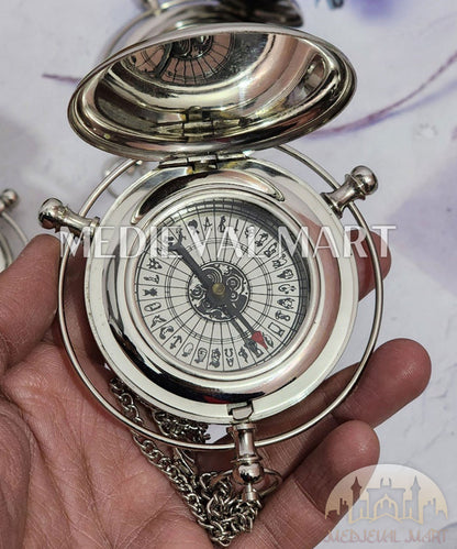MEDIEVALMART Nautical Custom Engraved Alethiometer Chrome Pocket Compass Chrome Finish W/H Lather Case | Gift For Mom