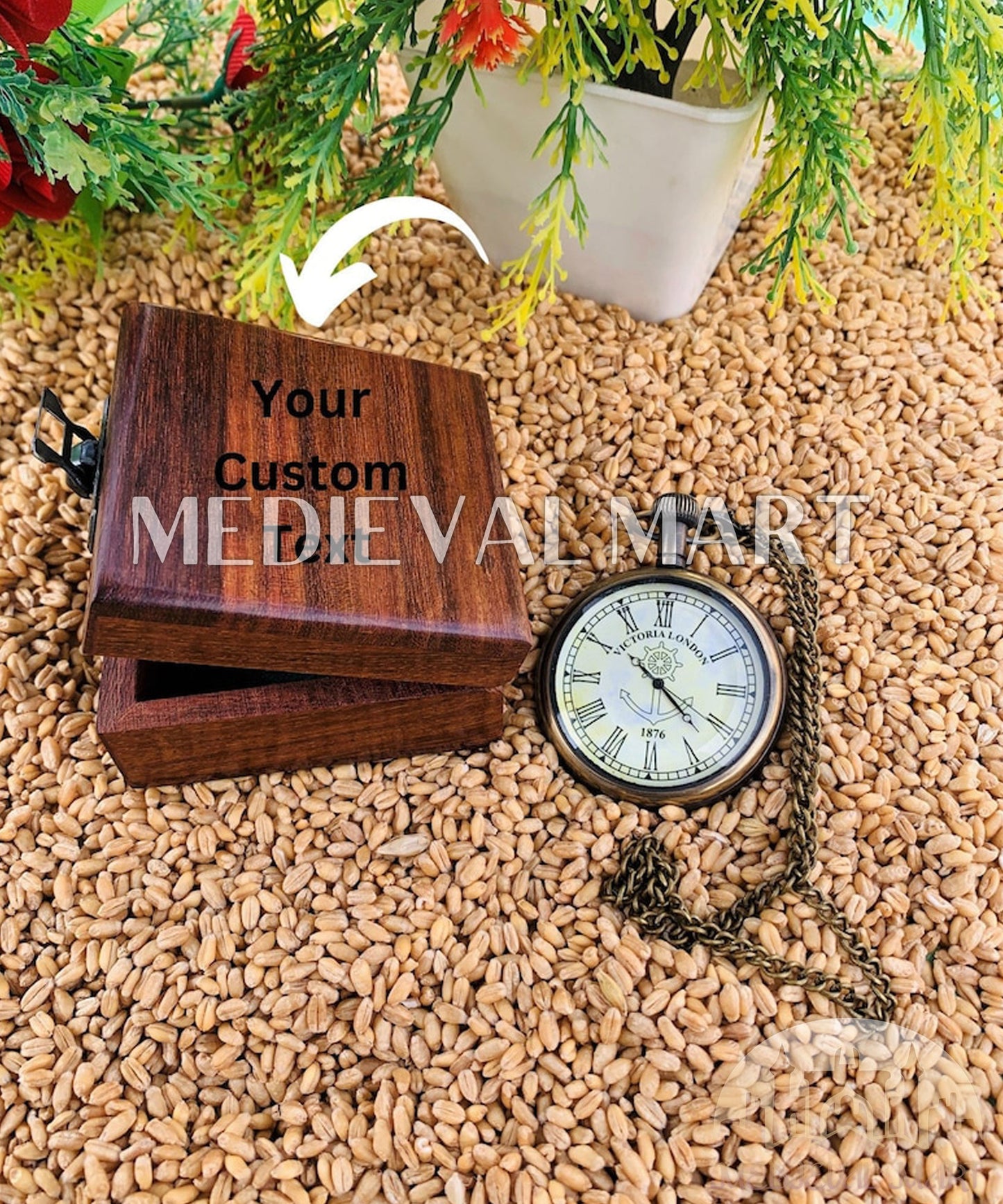 MEDIEVALMART Nautical Pirate Victorian Antique Locket Clock Bronze Finish W/H Gen-1 Wooden Case | Gift For Mom & Dad