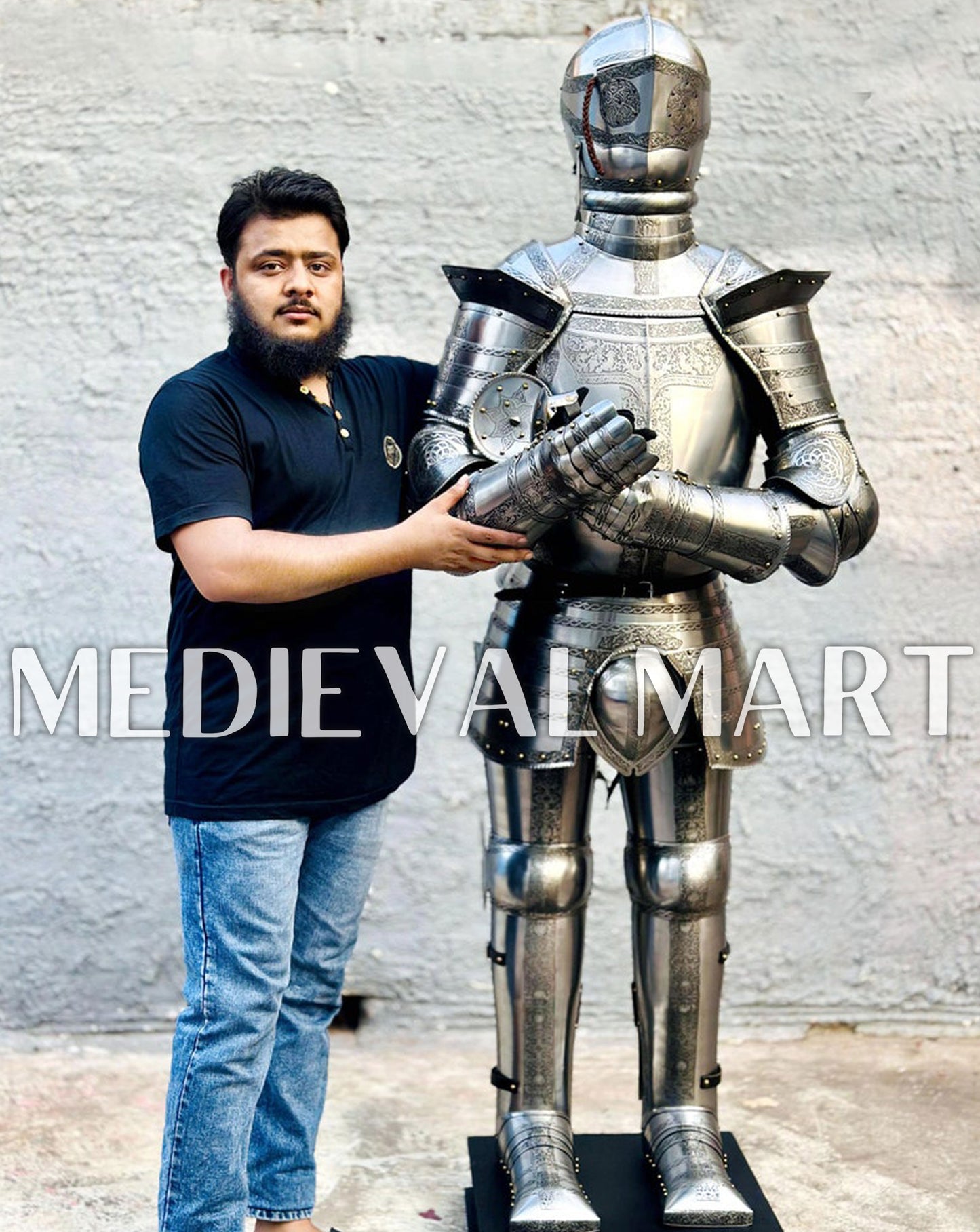 MEDIEVALMART Medieval Etched European Full Body Armor Suit