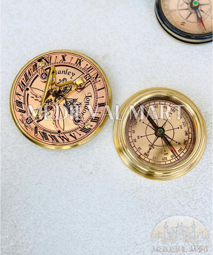 MEDIEVALMART Nautical Pure Brass Custom Engrave Sun Clock Compass Shiny Brass Finish | Gift For Mom, Her, Him