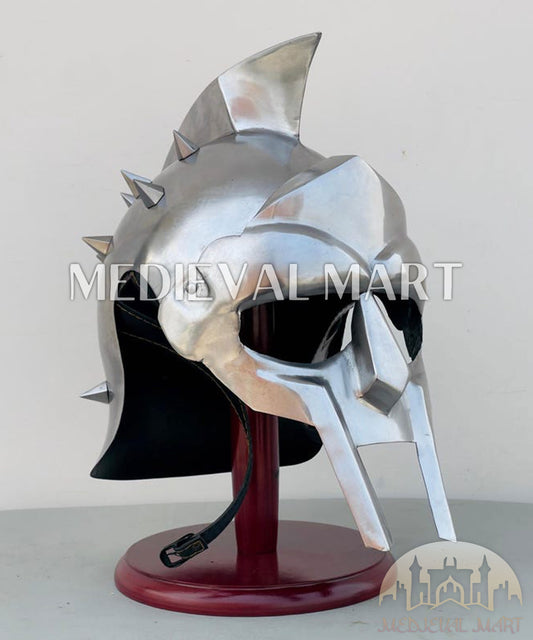 MEDIEVALMART "Gladiator" Silver Knight Roman Soldier Helmet W/H Free Stand | Gladiator Props