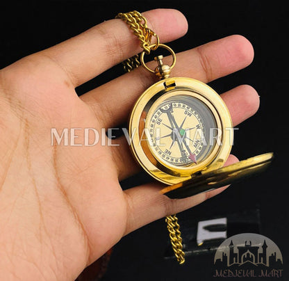 MEDIEVALMART Nautical Pirates Vintage Pocket Engrave  Compass Locket Gold Finish W/H Leather Case | Gift For Her
