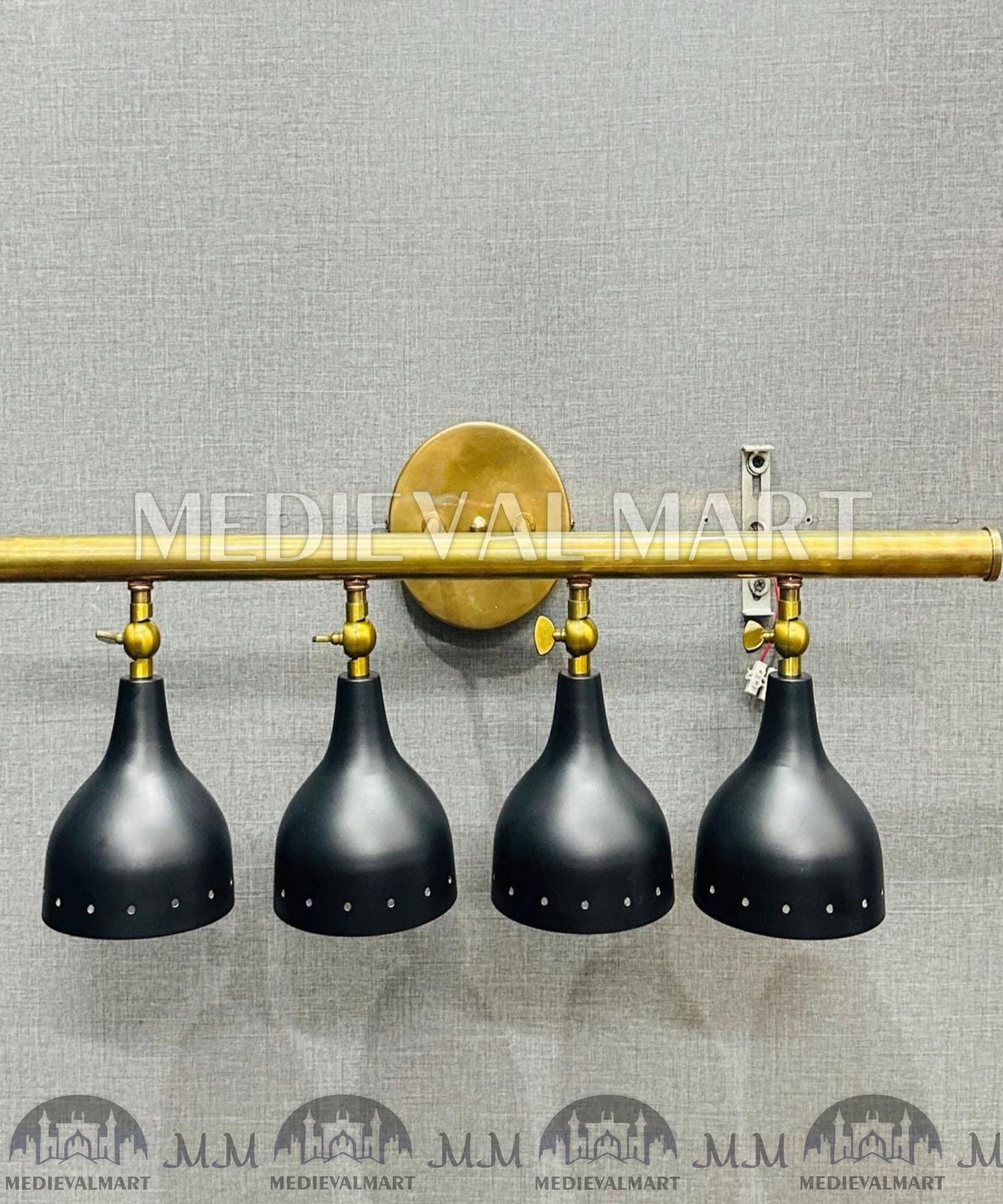 MEDIEVALMART 1950s Modern Custom Brass 4-Light Wall Sconce: Mid-Century Modern Vanity Light