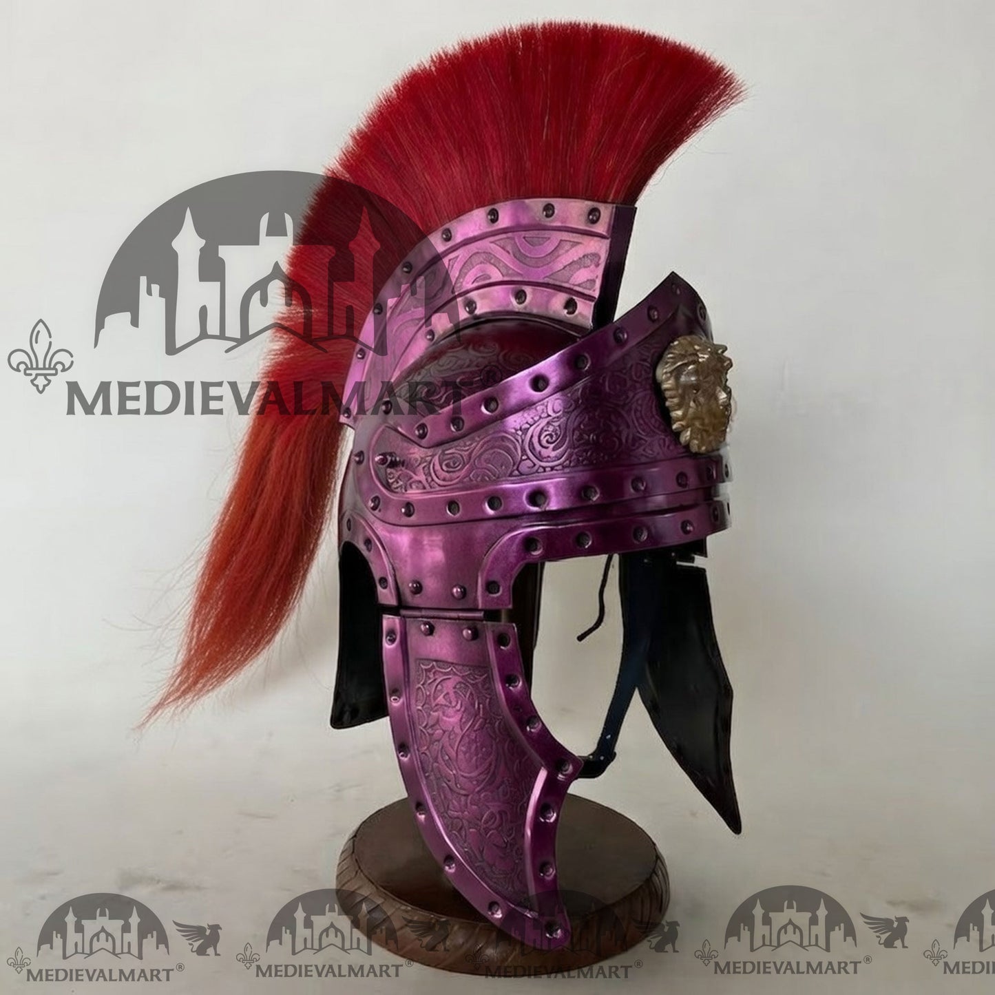 MEDIEVALMART Medieval Roman Centurion Purple Finish Helmet with Red Plume or Free Wooden Stand