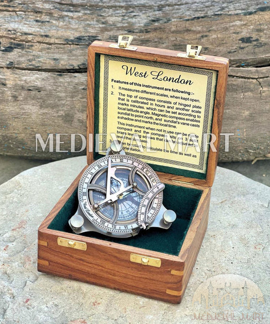 MEDIEVALMART Nautical Astradial Adventure Compass Gold Finish W/H Gen-1 Wooden Case | Gift For Her
