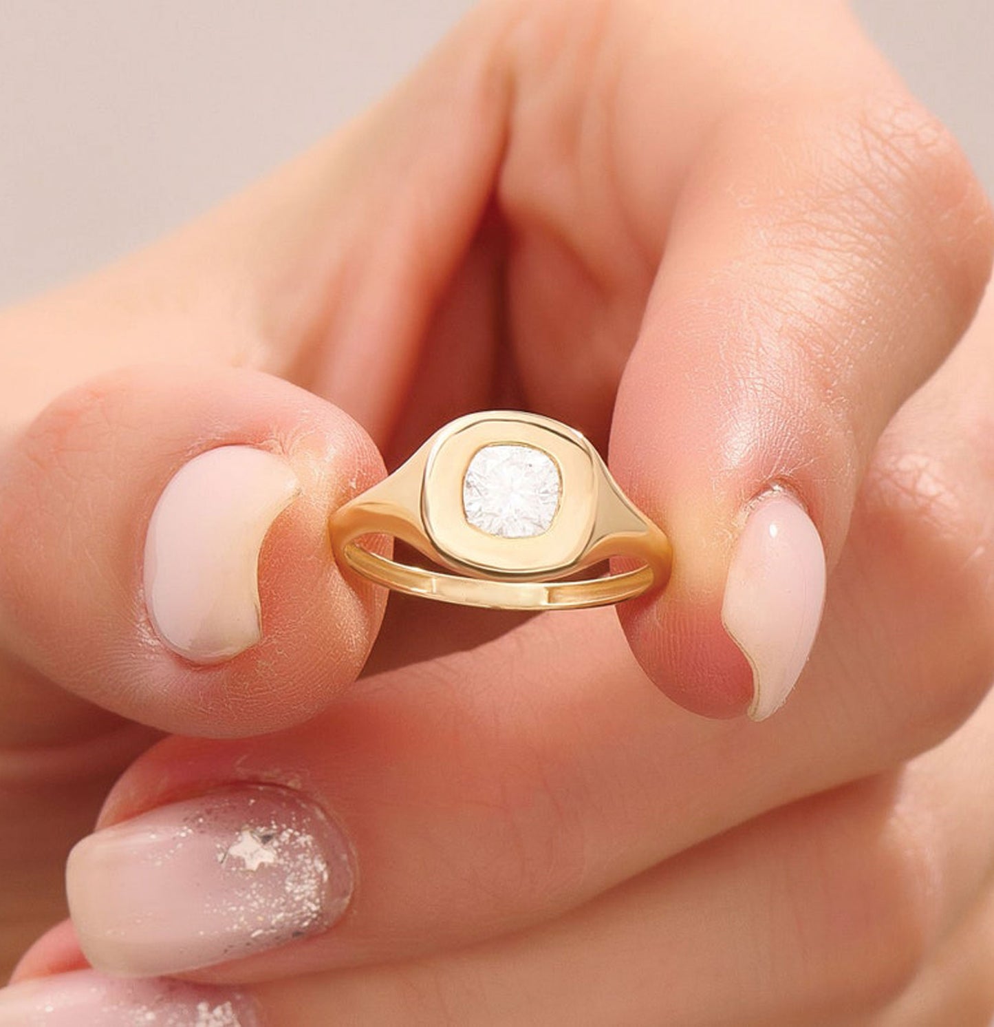 MADELYN MINIMALIST 14k Solid Gold Cushion Cut Bezel Set Signet Ring for Women | Gift for Her