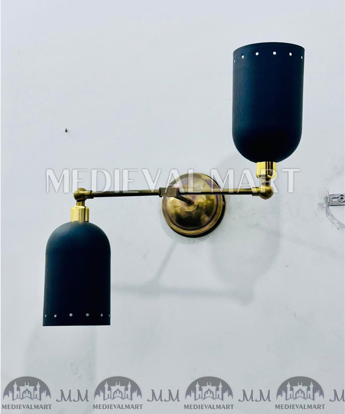MEDIEVALMART Custom Brass Vanity Light: Mid Century Matte Black Wall Sconce
