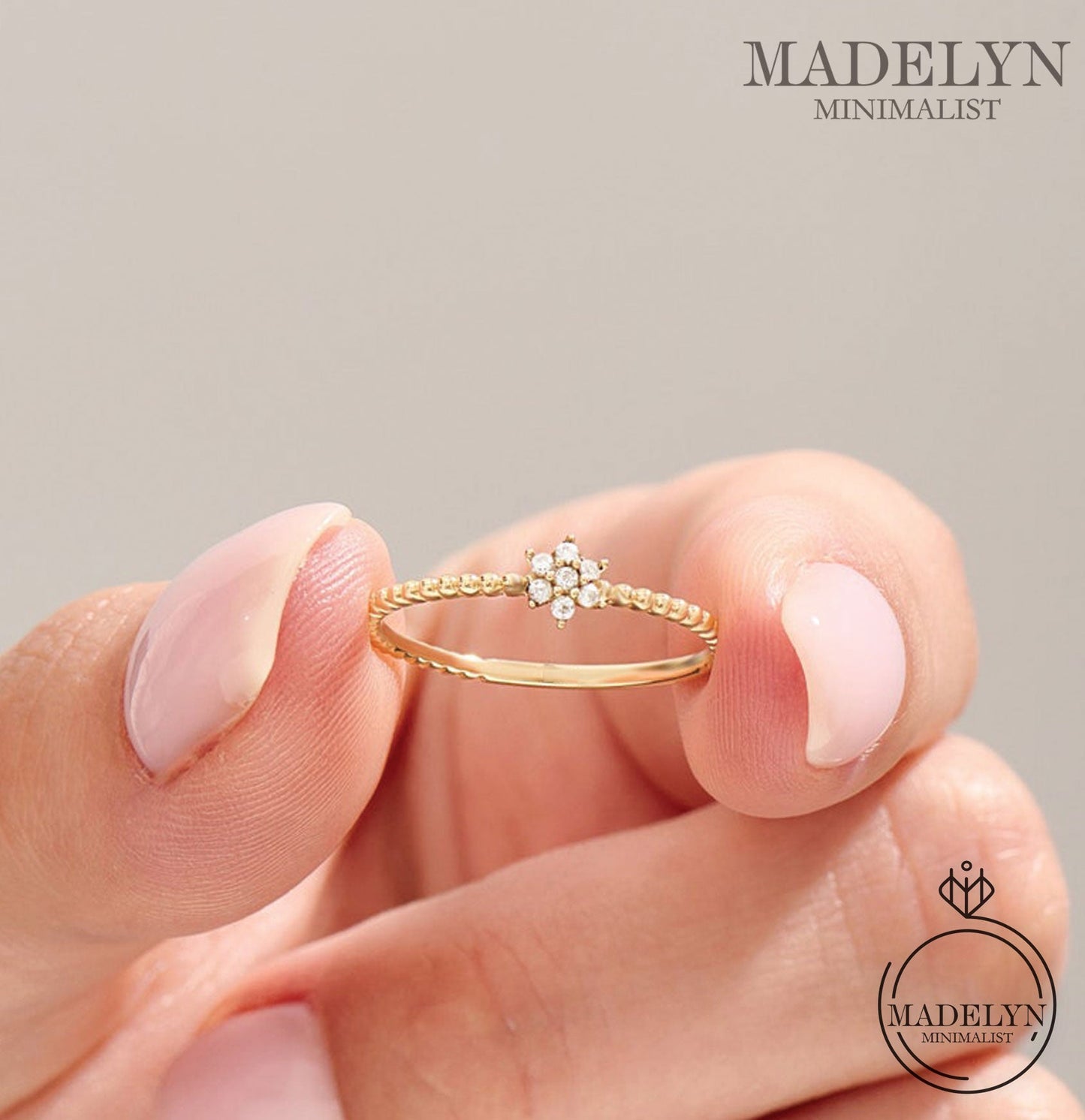 MADELYN MINIMALIST 14k Solid Gold Tiny Flower Promise & Solid Gold Cute Engagement Ring | Gift For Her, Mother