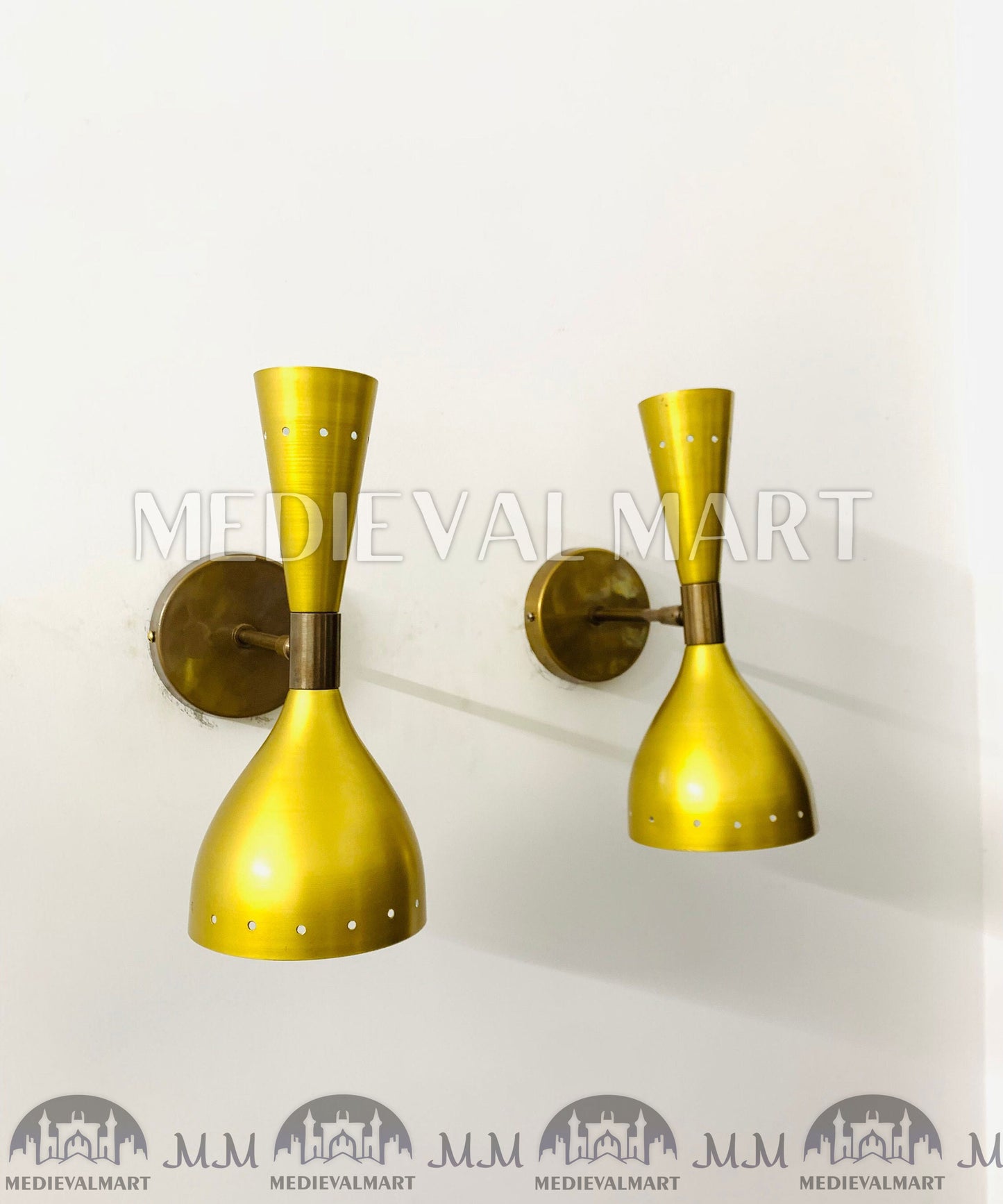 MEDIEVALMART Mid Century Brass Diabolo Wall Sconce Pair: Golden Adjustable Lighting