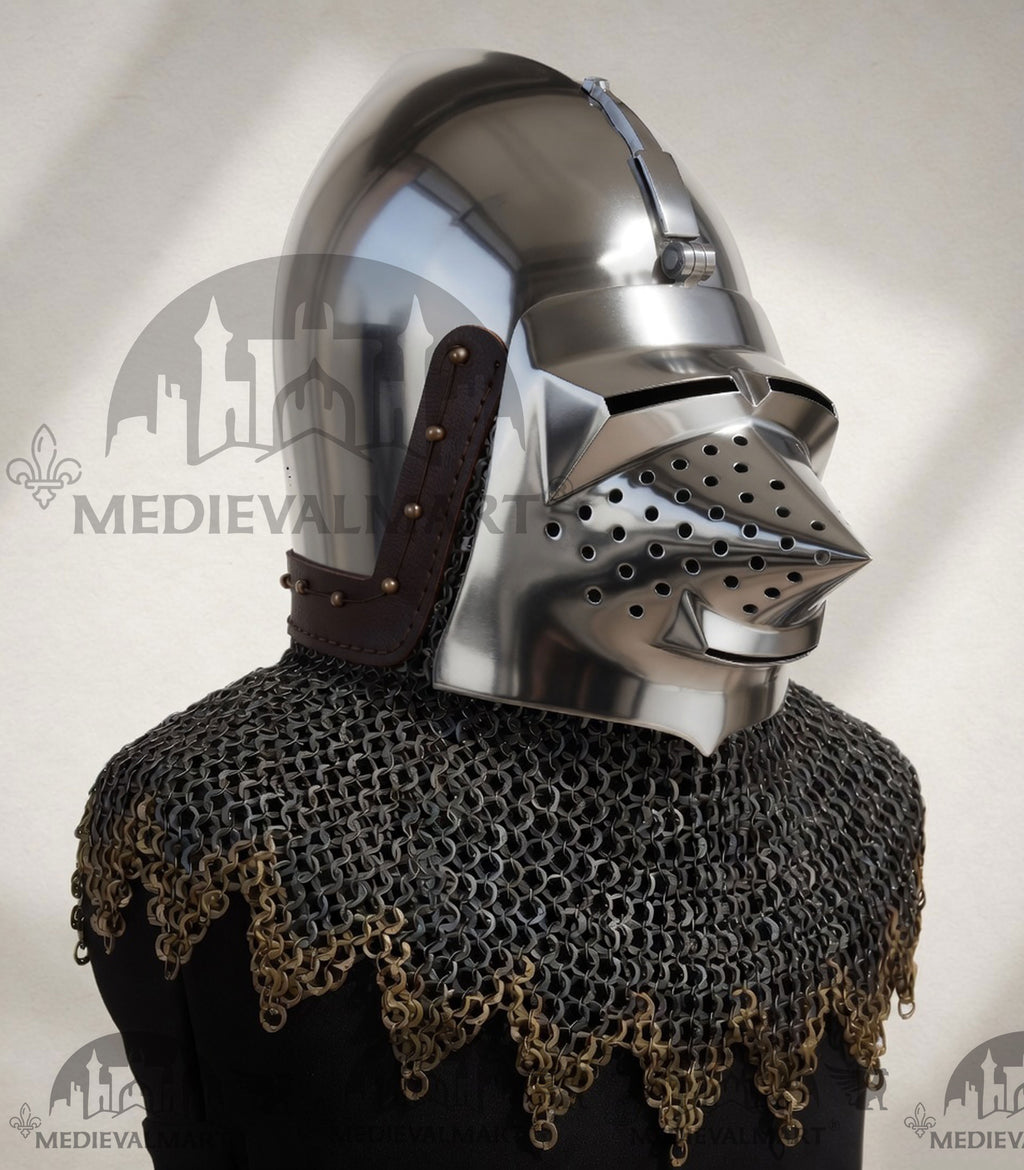 MEDIEVALMART XIV Century Medieval Houndskull "Lorenzo" Bascinet Visor Helmet HMB; IMCF