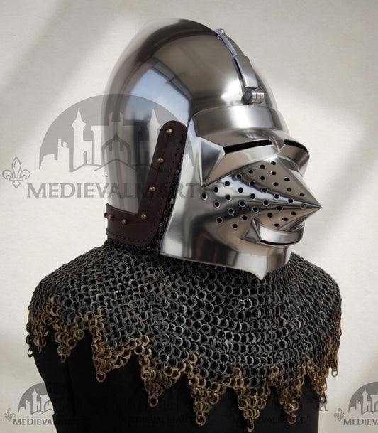 MEDIEVALMART XIVe siècle Casque à Visor de Bassinet "Lorenzo" Tête de Chien HMB; IMCF