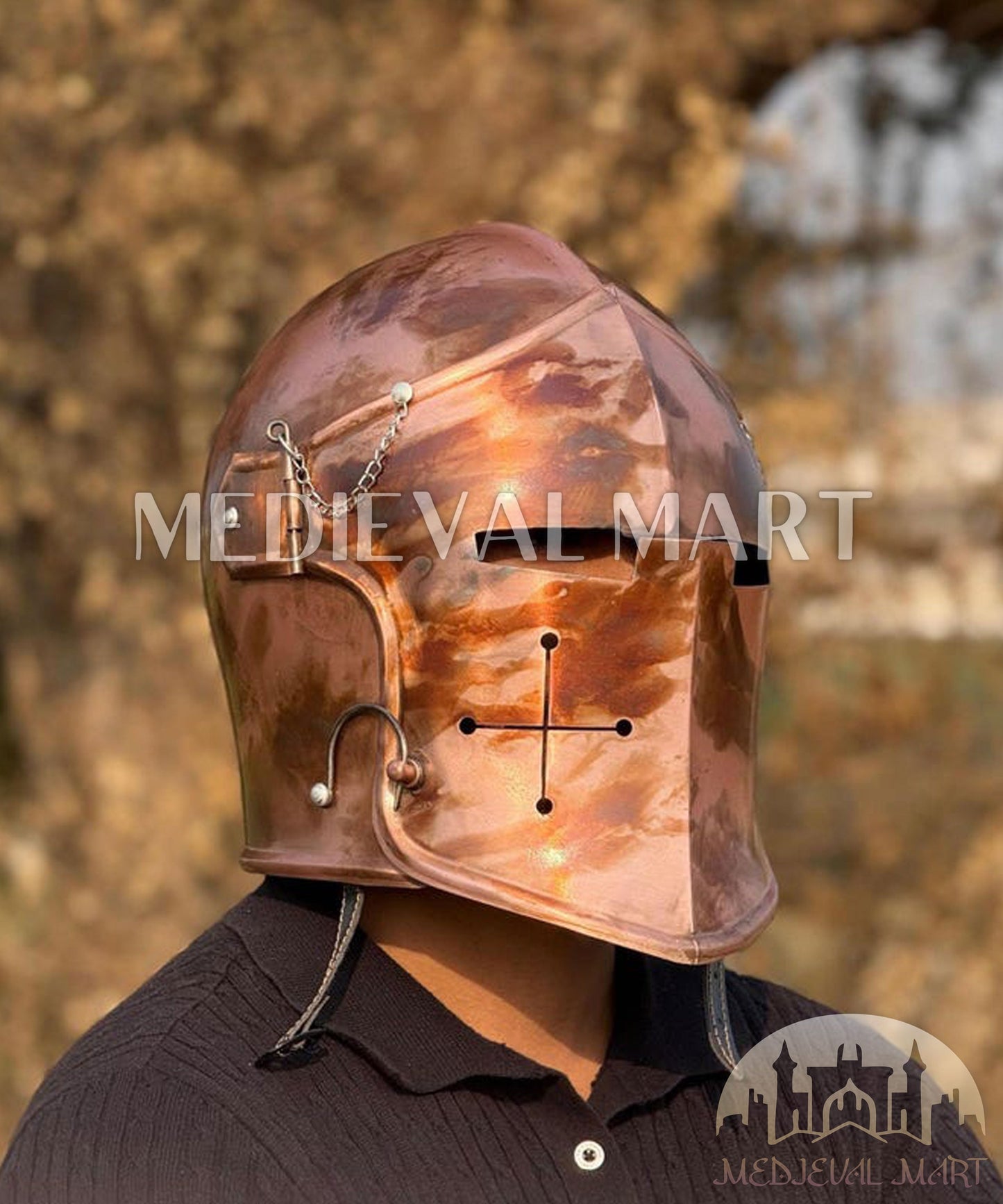 MEDIEVALMART Medieval Knight Armor 18g Mild Steel Copper Commando Barbuta Helmet for LARP or Cosplay - Gift For Dad