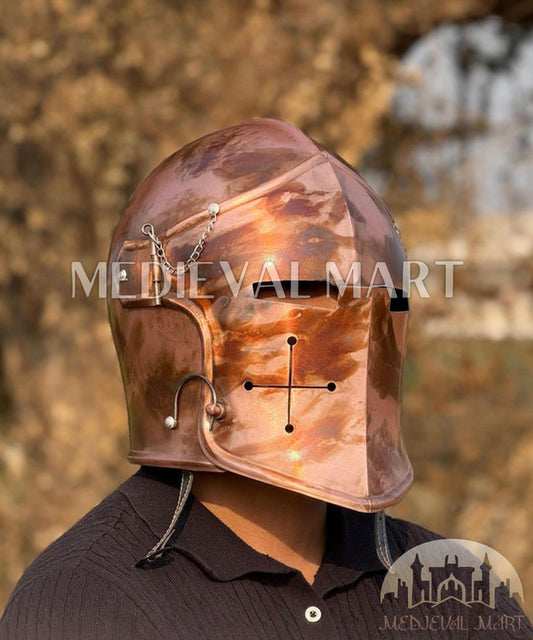 MEDIEVALMART Medieval Knight Armor 18g Mild Steel Copper Commando Barbuta Helmet for LARP or Cosplay - Gift For Dad
