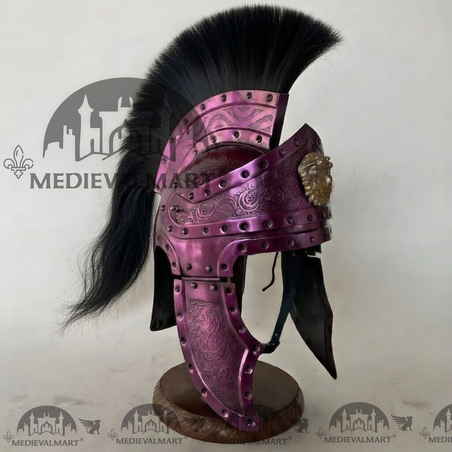 MEDIEVALMART Medieval Roman Centurion Purple Finish Helmet with Black Plume or Free Wooden Stand