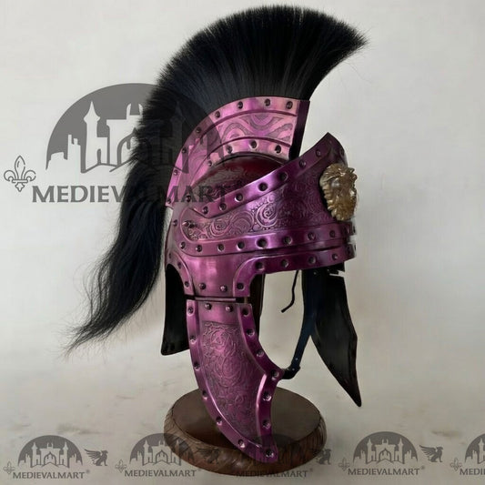 MEDIEVALMART Casque de centurion romain médiéval finition violette avec panache noir ou support en bois gratuit